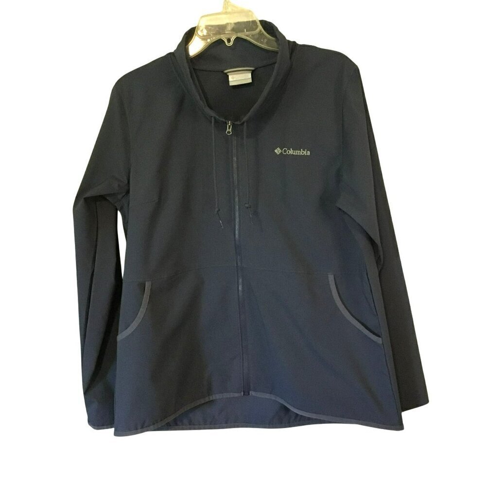 Columbia Sportswear Co Women's Hooded Full Zip Track Jacket Sz Large Navy Blue